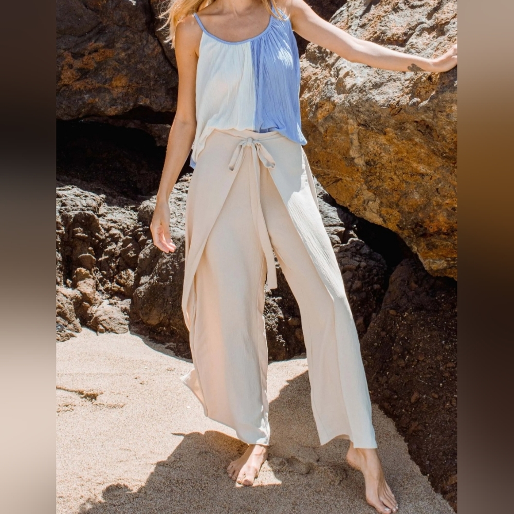 #272 LAST CHANCE! 🛑L Boho Wide Leg Tie in Front Pants